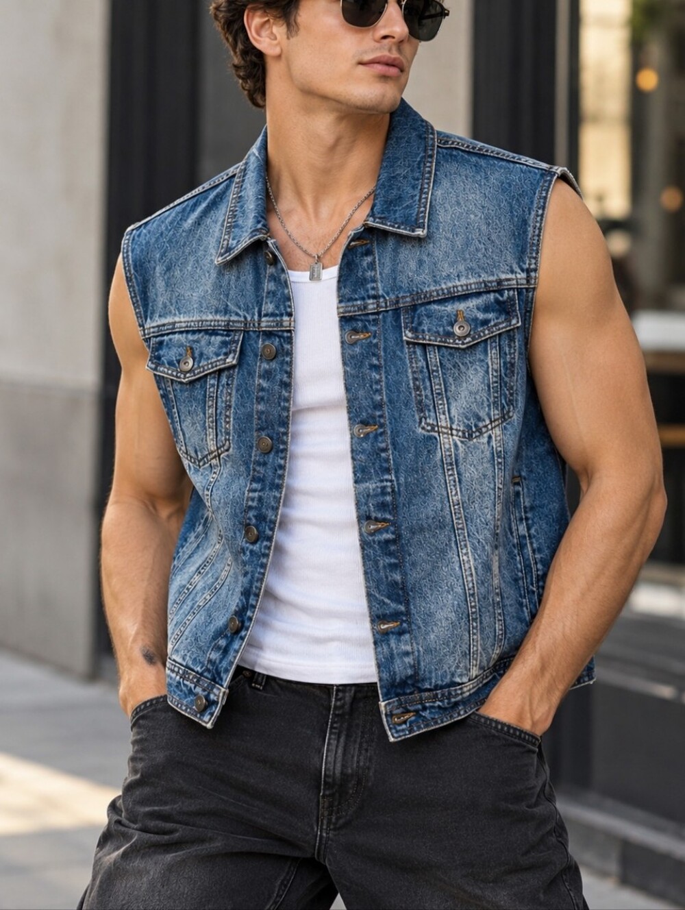 Topman Denim Vest Men’s L Trucker Sleeveless Jean Jacket